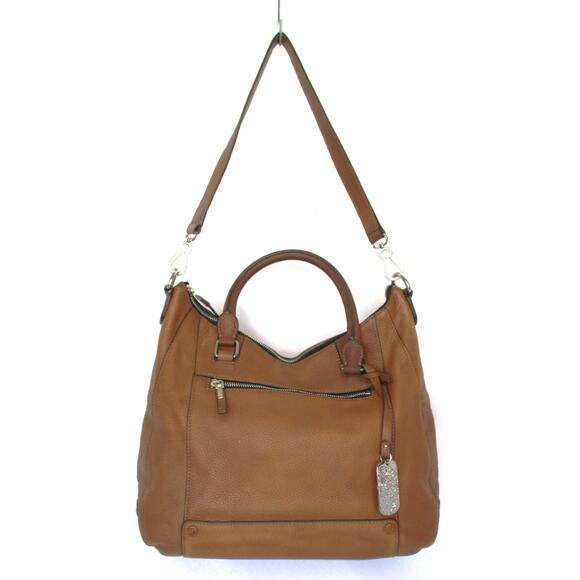 VINCE CAMUTO Camel Tan Pebbled Leather Satchel Top Handle Detachable Strap Bag - Picture 1 of 10
